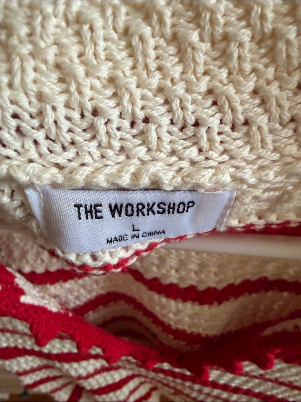 The Workshop Crochet Stripe Polo Sweater - Red & Cream 100% cotton size L - Picture 2 of 4